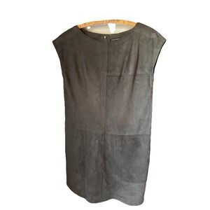 Eileen Fisher XXS Grey 100% Suede Cap Sleeve‎ Boxy Dress Buttery Soft Career
